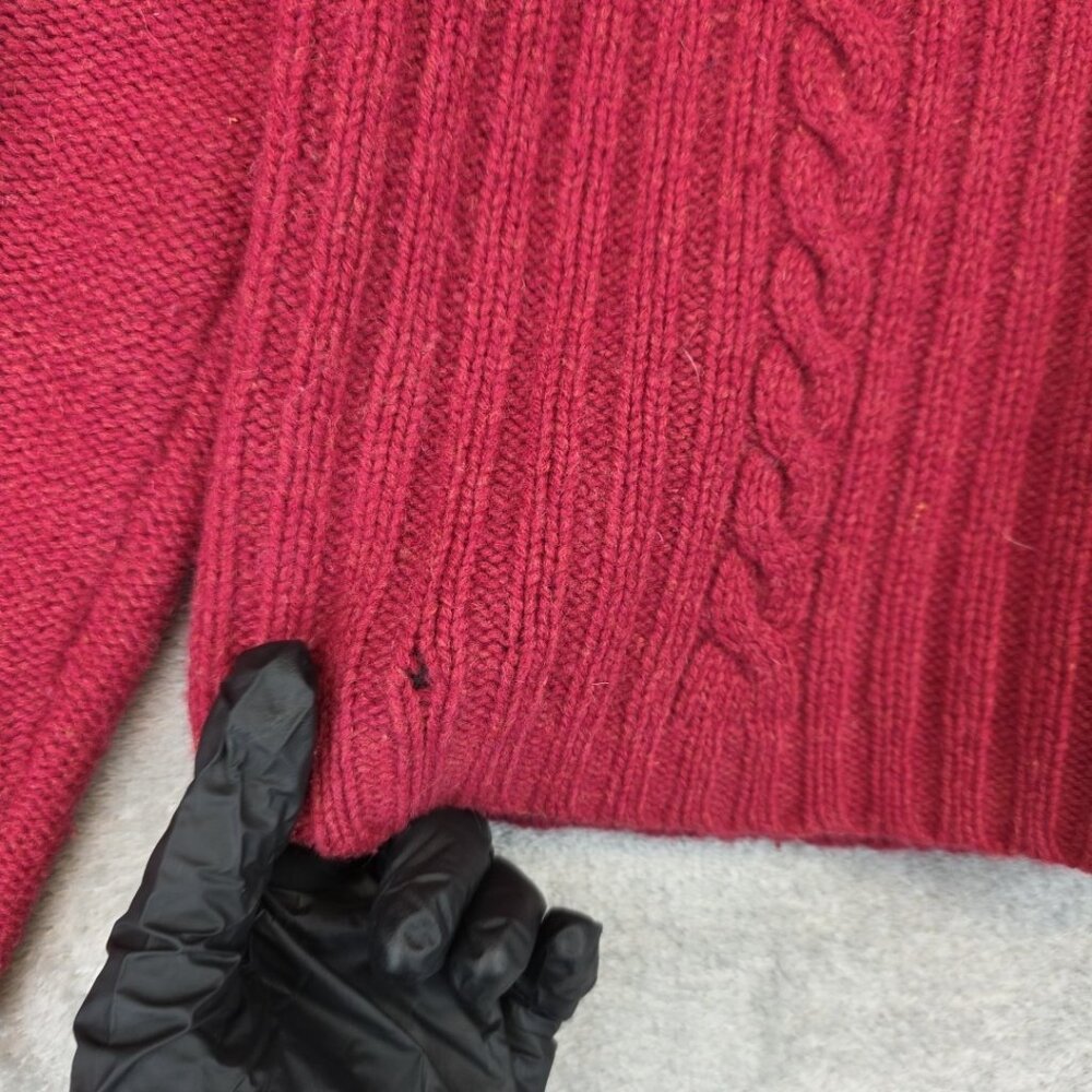 Eddie Bauer Sweater Womens Medium Red Angora V Neck Cable Knit Elbow Patch - Picture 3 of 14